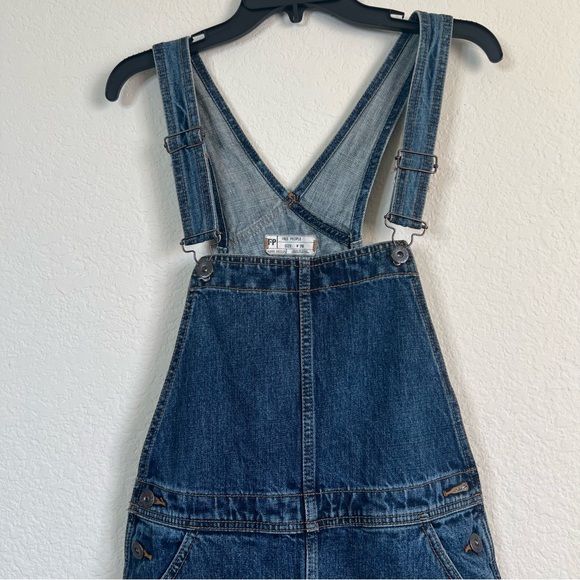 Free People Blue Denim Overall Raw Hem Pocketed Casual Dress Size 26 - Picture 3 of 11